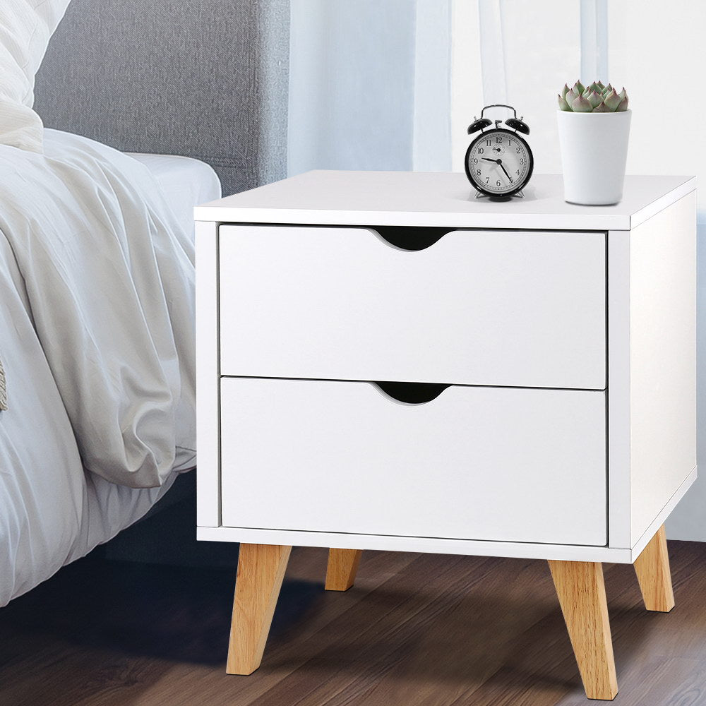 Artiss Bedside Table 2 Drawers - ANDERS White FURNI-G-SCAN-BS-WH-NT