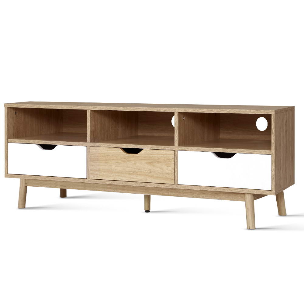 Artiss TV Cabinet Entertainment Unit Stand Wooden Storage 140cm Scandinavian FURNI-G-SCAN02-TV-NT-WH-AB