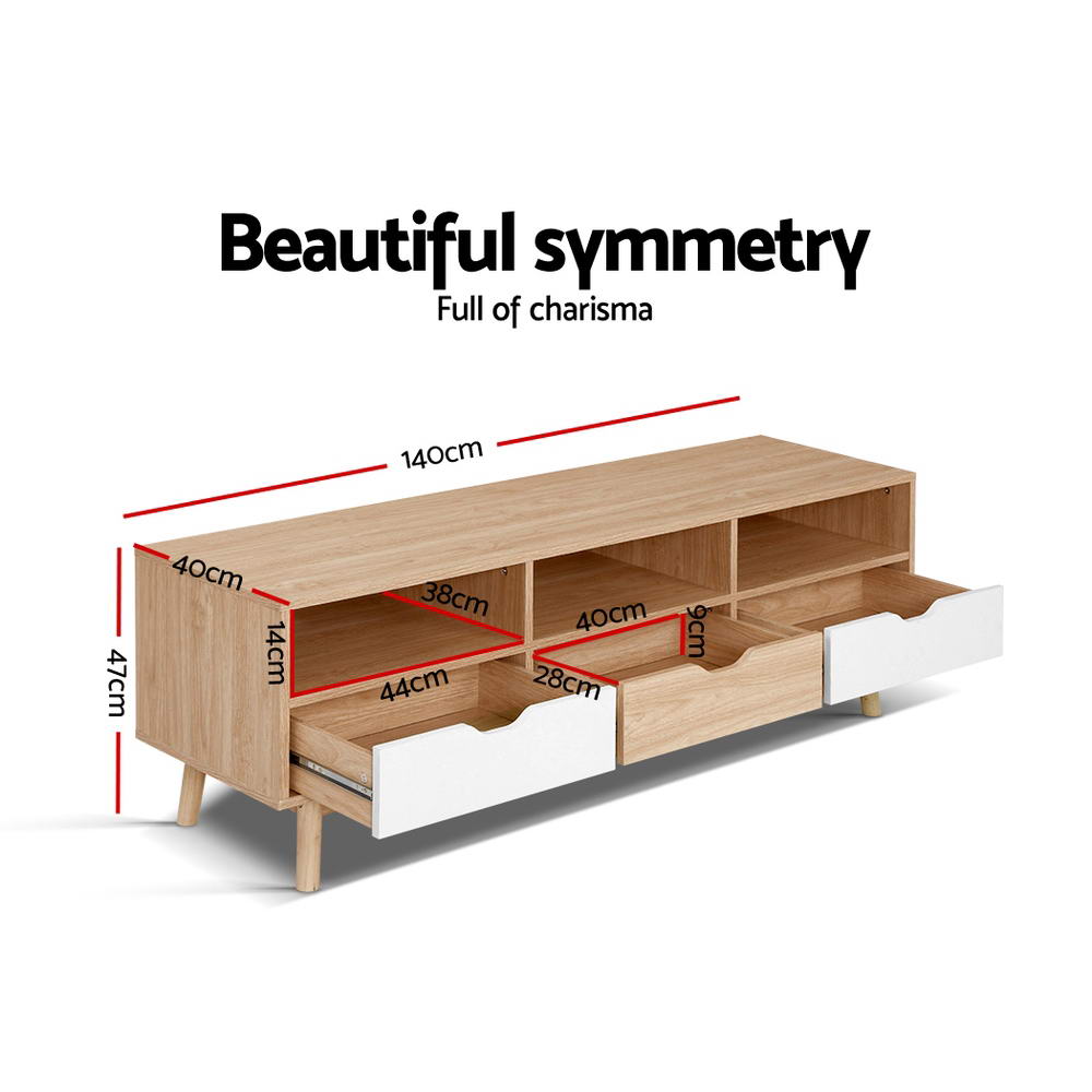 Artiss TV Cabinet Entertainment Unit Stand Wooden Storage 140cm Scandinavian FURNI-G-SCAN02-TV-NT-WH-AB