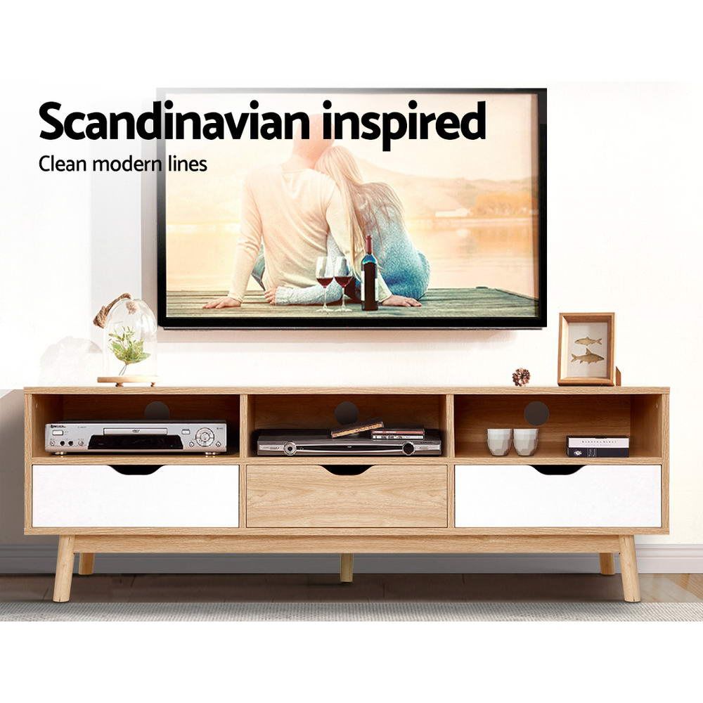 Artiss TV Cabinet Entertainment Unit Stand Wooden Storage 140cm Scandinavian FURNI-G-SCAN02-TV-NT-WH-AB