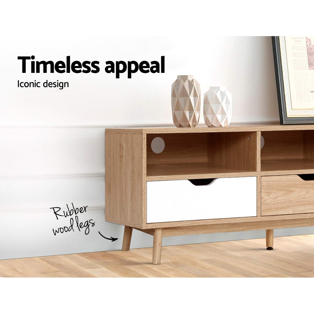 Artiss TV Cabinet Entertainment Unit Stand Wooden Storage 140cm Scandinavian FURNI-G-SCAN02-TV-NT-WH-AB