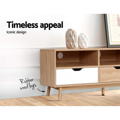 Artiss TV Cabinet Entertainment Unit Stand Wooden Storage 140cm Scandinavian FURNI-G-SCAN02-TV-NT-WH-AB