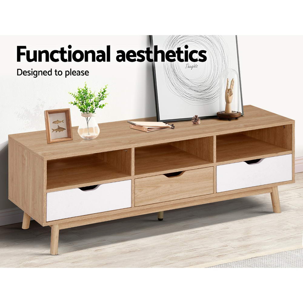 Artiss TV Cabinet Entertainment Unit Stand Wooden Storage 140cm Scandinavian FURNI-G-SCAN02-TV-NT-WH-AB