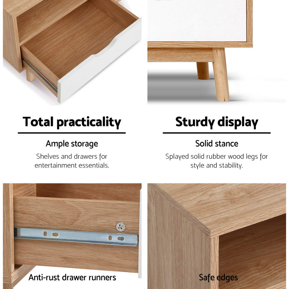 Artiss TV Cabinet Entertainment Unit Stand Wooden Storage 140cm Scandinavian FURNI-G-SCAN02-TV-NT-WH-AB