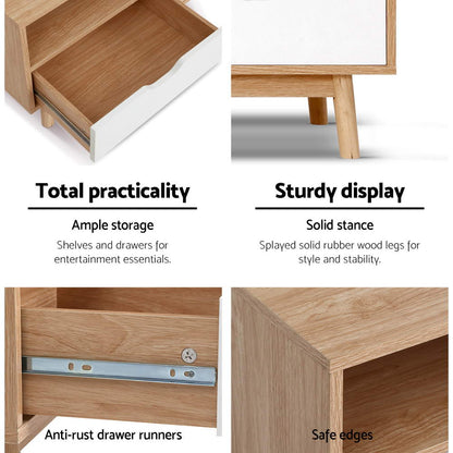 Artiss TV Cabinet Entertainment Unit Stand Wooden Storage 140cm Scandinavian FURNI-G-SCAN02-TV-NT-WH-AB