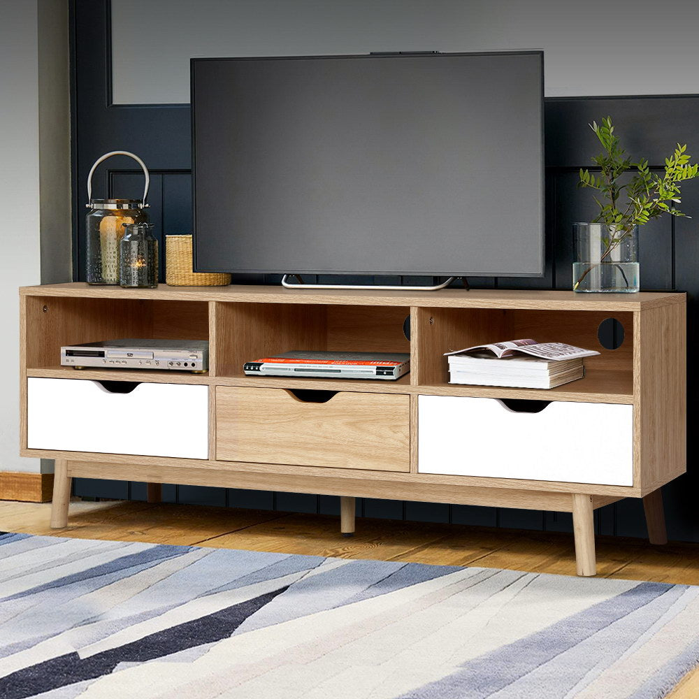 Artiss TV Cabinet Entertainment Unit Stand Wooden Storage 140cm Scandinavian FURNI-G-SCAN02-TV-NT-WH-AB