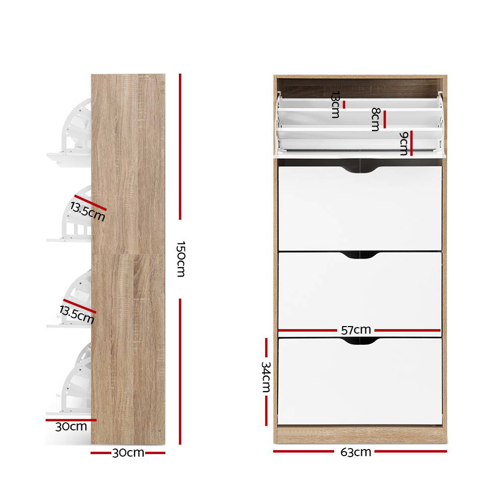 Artiss Shoe Rack Cabinet 60 Pairs 4-tier White Elen FURNI-G-SHOE-4D3R-WD-WH-AB