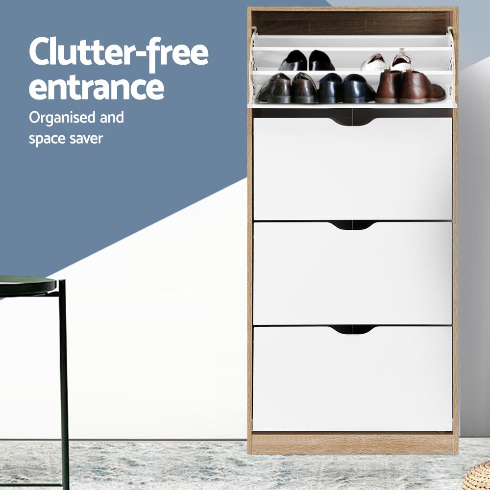 Artiss Shoe Rack Cabinet 60 Pairs 4-tier White Elen FURNI-G-SHOE-4D3R-WD-WH-AB