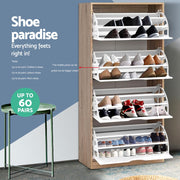 Artiss Shoe Rack Cabinet 60 Pairs 4-tier White Elen FURNI-G-SHOE-4D3R-WD-WH-AB
