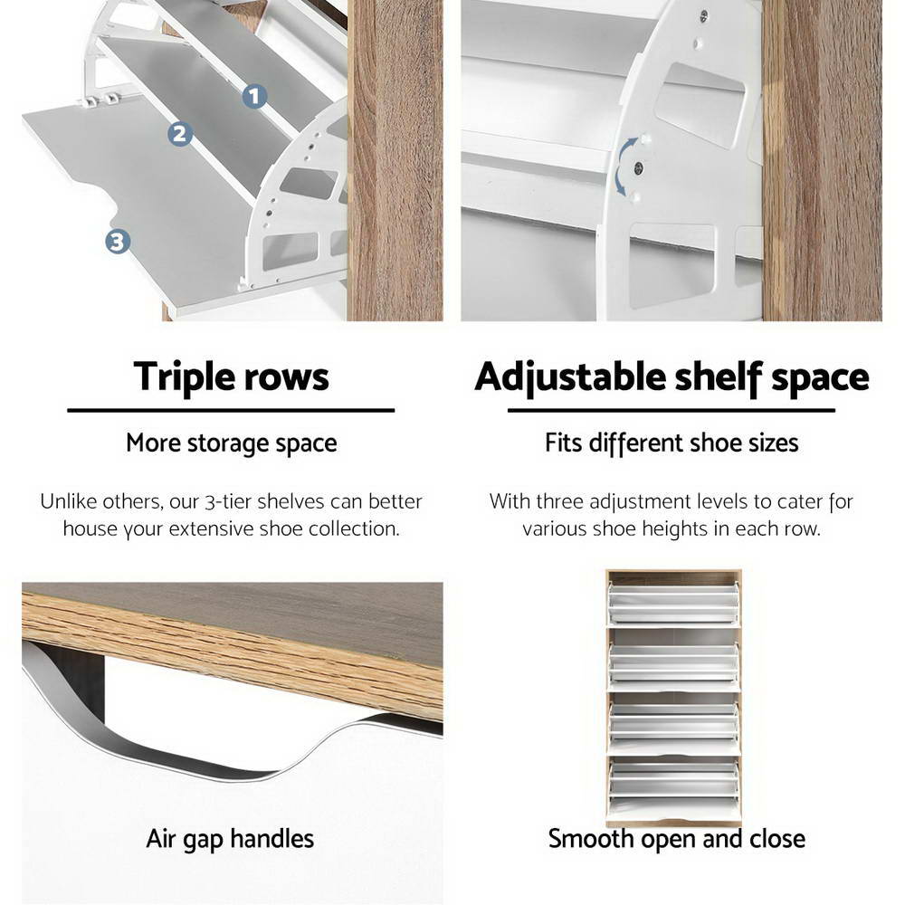 Artiss Shoe Rack Cabinet 60 Pairs 4-tier White Elen FURNI-G-SHOE-4D3R-WD-WH-AB