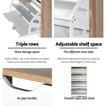 Artiss Shoe Rack Cabinet 60 Pairs 4-tier White Elen FURNI-G-SHOE-4D3R-WD-WH-AB