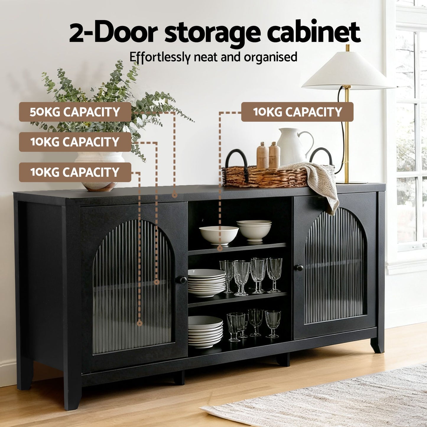 Artiss Buffet Sideboard Shelves Double Doors - Black FURNI-G-SID-01-BK-AB