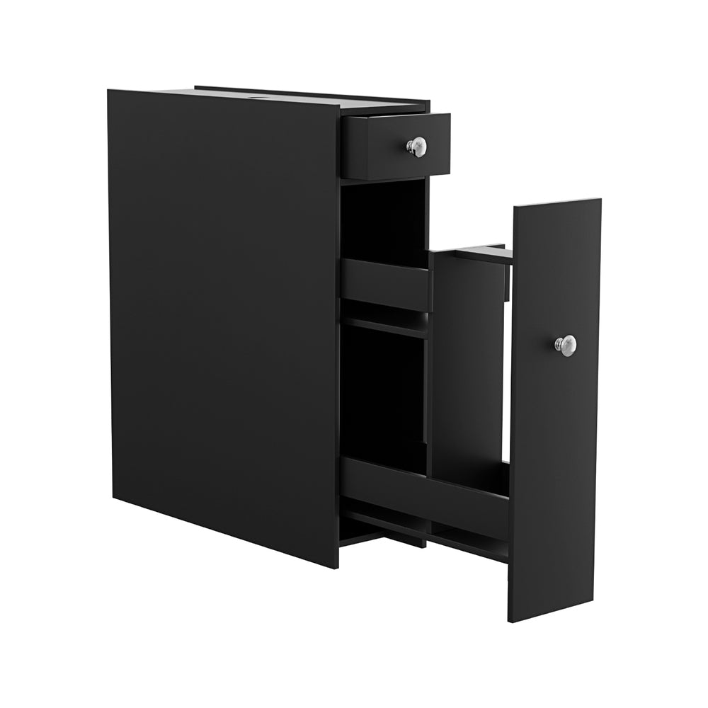 Artiss Bathroom Storage Cabinet Toilet Slim Tissue Box Caddy Holder Side Wooden Black FURNI-G-TIS382-BK