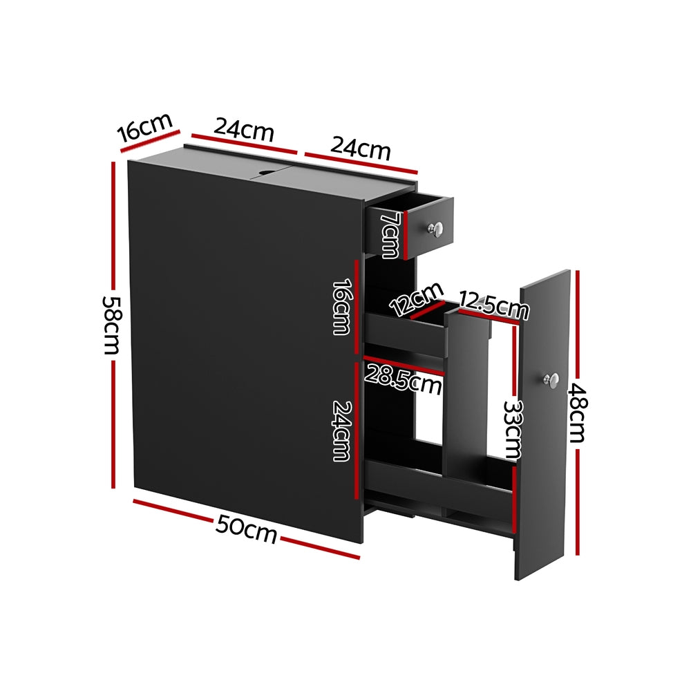 Artiss Bathroom Storage Cabinet Toilet Slim Tissue Box Caddy Holder Side Wooden Black FURNI-G-TIS382-BK