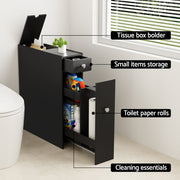 Artiss Bathroom Storage Cabinet Toilet Slim Tissue Box Caddy Holder Side Wooden Black FURNI-G-TIS382-BK