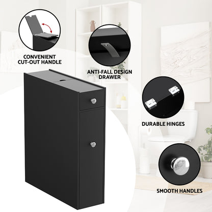 Artiss Bathroom Storage Cabinet Toilet Slim Tissue Box Caddy Holder Side Wooden Black FURNI-G-TIS382-BK