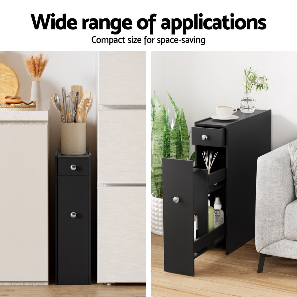 Artiss Bathroom Storage Cabinet Toilet Slim Tissue Box Caddy Holder Side Wooden Black FURNI-G-TIS382-BK
