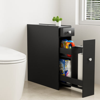 Artiss Bathroom Storage Cabinet Toilet Slim Tissue Box Caddy Holder Side Wooden Black FURNI-G-TIS382-BK