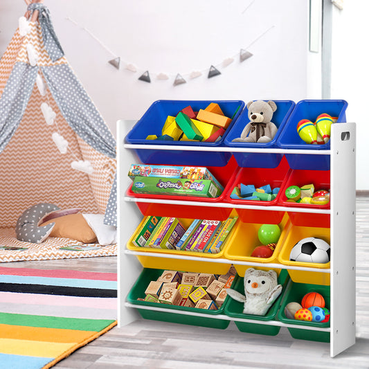 Keezi Kids Toy Box 12 Bins Bookshelf Organiser Children Storage Rack FURNI-G-TOY110-WH
