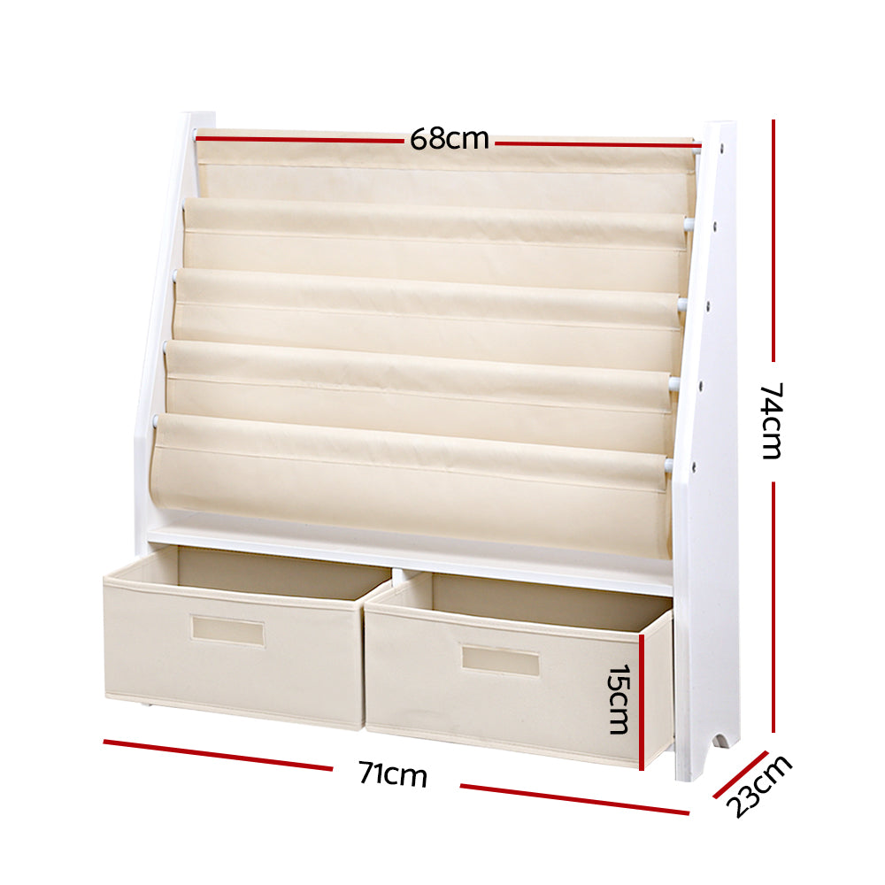 Keezi 4 Tiers Kids Bookshelf Magazine Rack Children Bookcase Organiser Drawer FURNI-G-TOY111-WH