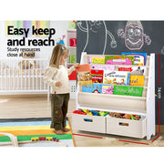 Keezi 4 Tiers Kids Bookshelf Magazine Rack Children Bookcase Organiser Drawer FURNI-G-TOY111-WH