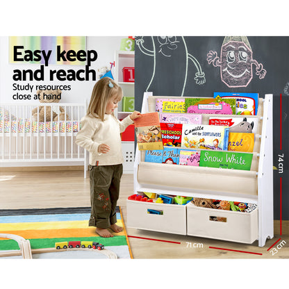 Keezi 4 Tiers Kids Bookshelf Magazine Rack Children Bookcase Organiser Drawer FURNI-G-TOY111-WH