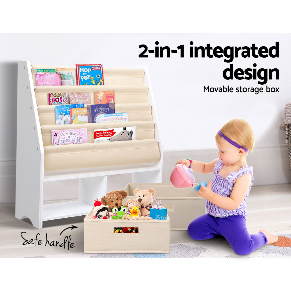 Keezi 4 Tiers Kids Bookshelf Magazine Rack Children Bookcase Organiser Drawer FURNI-G-TOY111-WH
