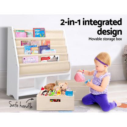 Keezi 4 Tiers Kids Bookshelf Magazine Rack Children Bookcase Organiser Drawer FURNI-G-TOY111-WH
