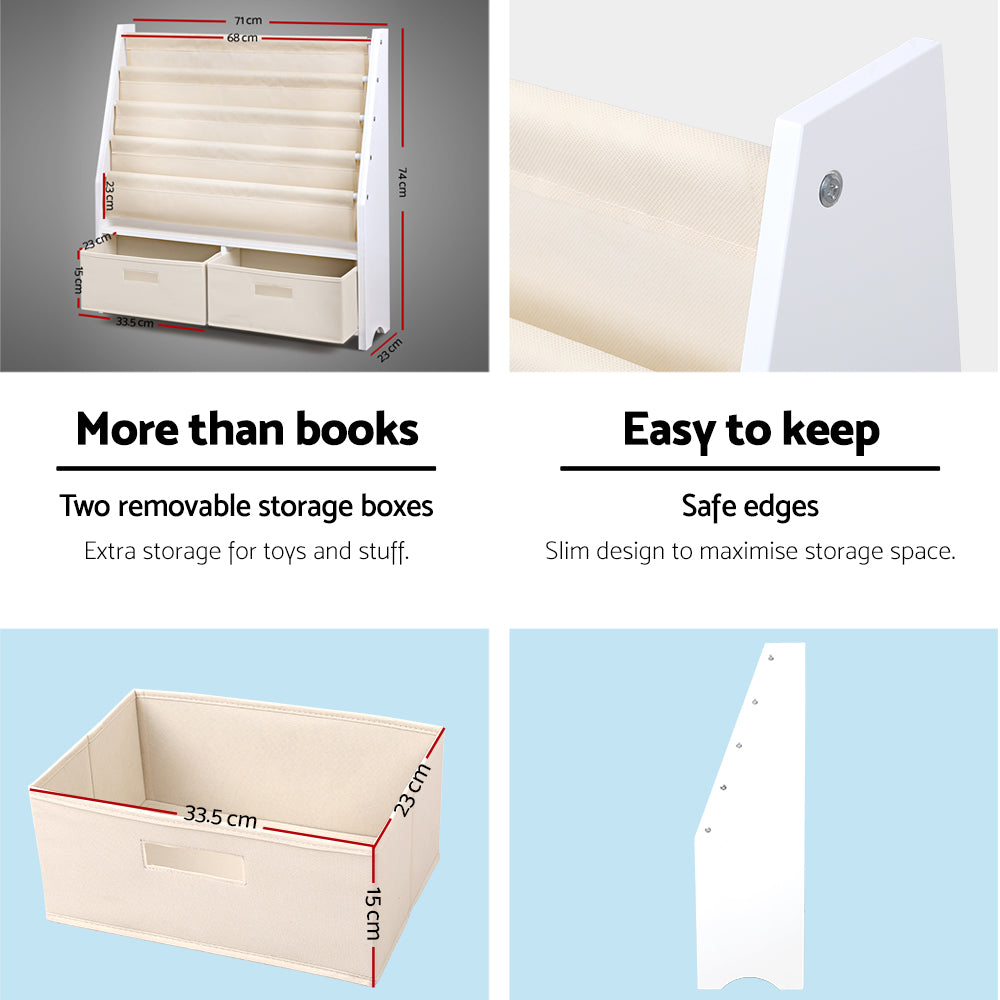 Keezi 4 Tiers Kids Bookshelf Magazine Rack Children Bookcase Organiser Drawer FURNI-G-TOY111-WH