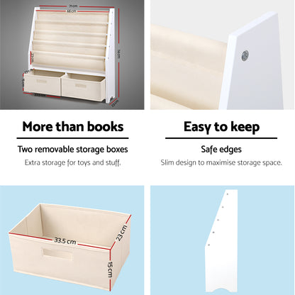 Keezi 4 Tiers Kids Bookshelf Magazine Rack Children Bookcase Organiser Drawer FURNI-G-TOY111-WH