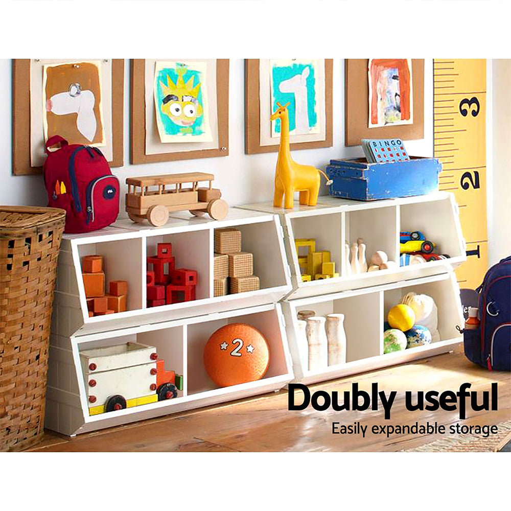 Keezi Kids Toy Box Bookshelf Storage Bookcase Organiser Display Stackable FURNI-G-TOY203-WH