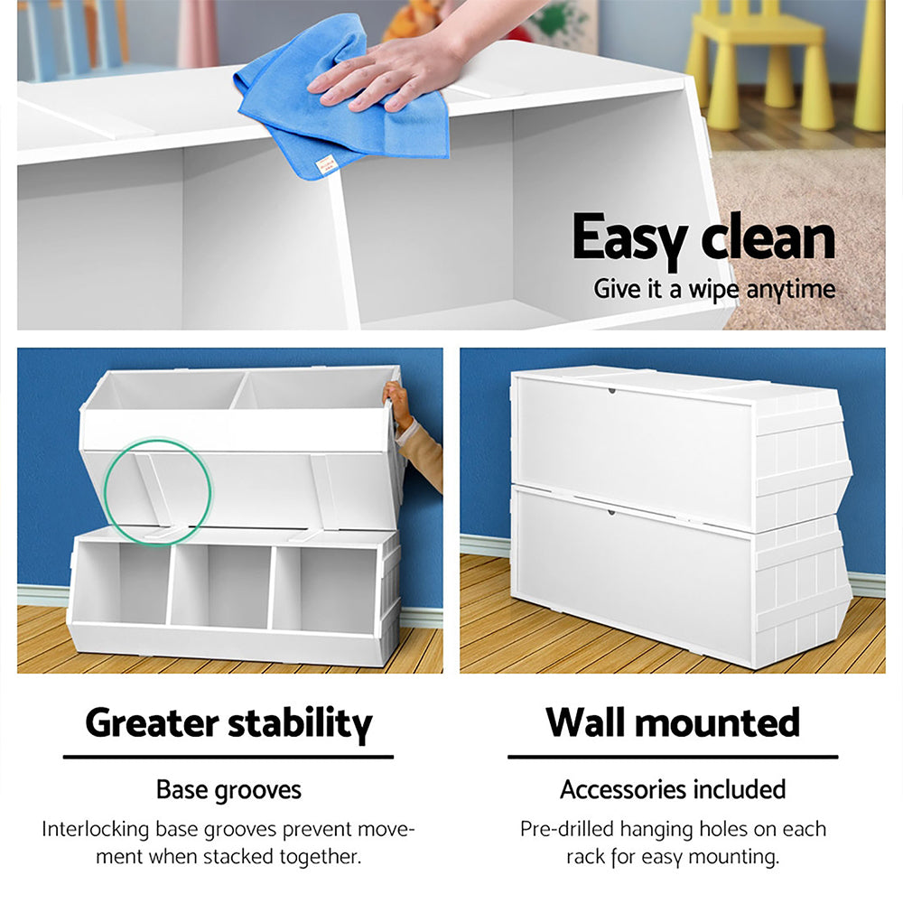 Keezi Kids Toy Box Bookshelf Storage Bookcase Organiser Display Stackable FURNI-G-TOY203-WH