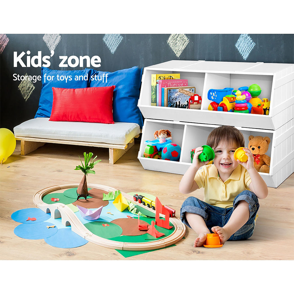Keezi Kids Toy Box Bookshelf Storage Bookcase Organiser Display Stackable FURNI-G-TOY203-WH