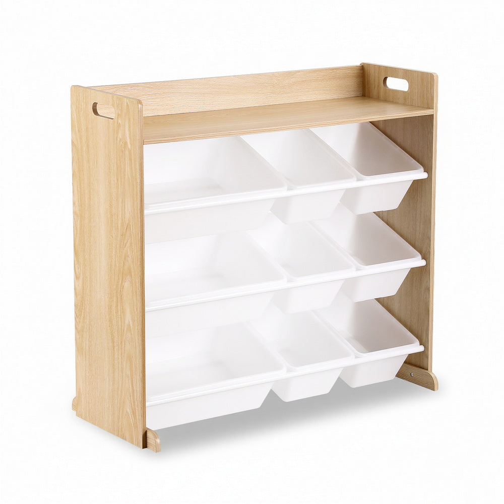 Keezi Kids Toy Box 9 Bins Bookshelf Organiser Display Shelf Storage Rack Wooden FURNI-G-TOY8BIN-WD