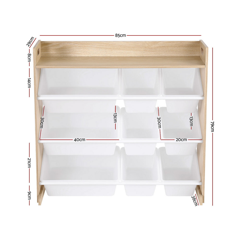 Keezi Kids Toy Box 9 Bins Bookshelf Organiser Display Shelf Storage Rack Wooden FURNI-G-TOY8BIN-WD
