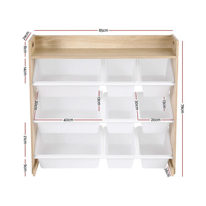 Keezi Kids Toy Box 9 Bins Bookshelf Organiser Display Shelf Storage Rack Wooden FURNI-G-TOY8BIN-WD
