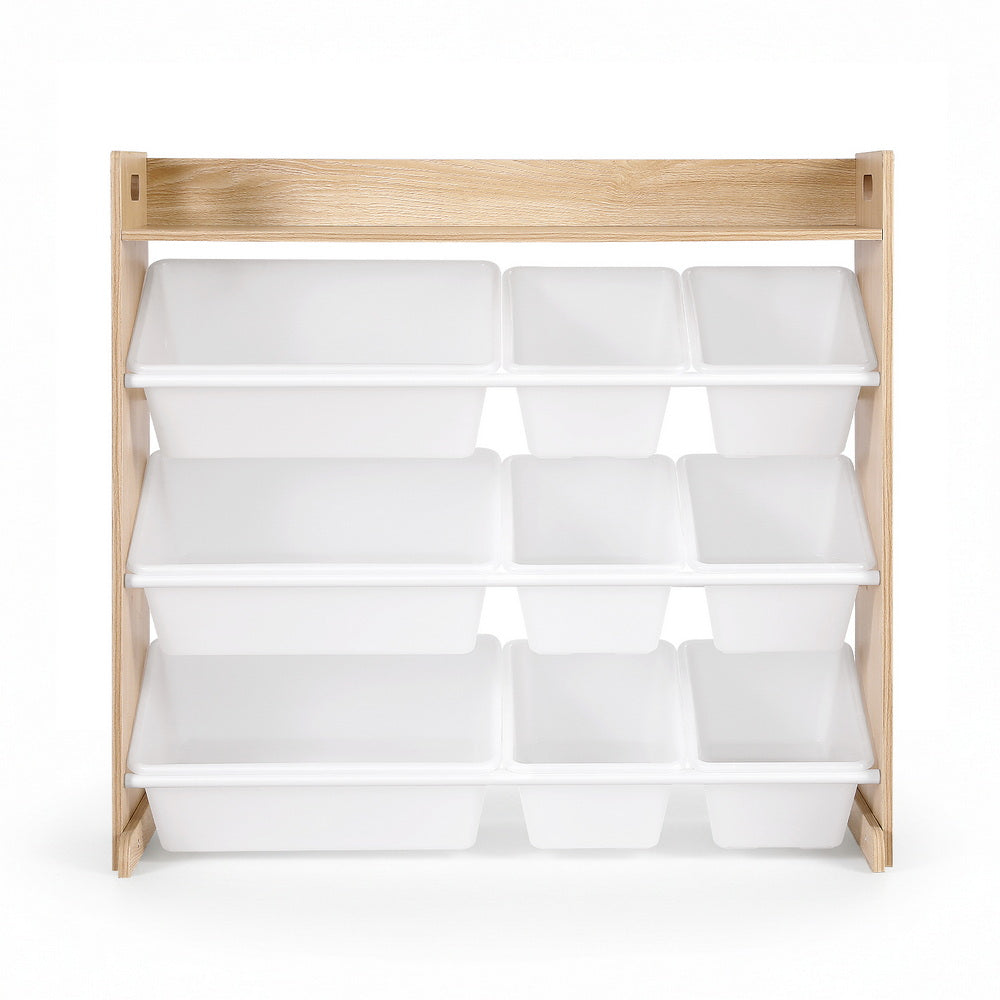 Keezi Kids Toy Box 9 Bins Bookshelf Organiser Display Shelf Storage Rack Wooden FURNI-G-TOY8BIN-WD