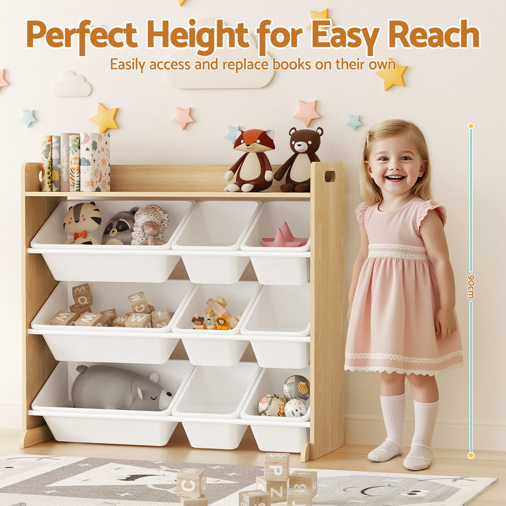Keezi Kids Toy Box 9 Bins Bookshelf Organiser Display Shelf Storage Rack Wooden FURNI-G-TOY8BIN-WD