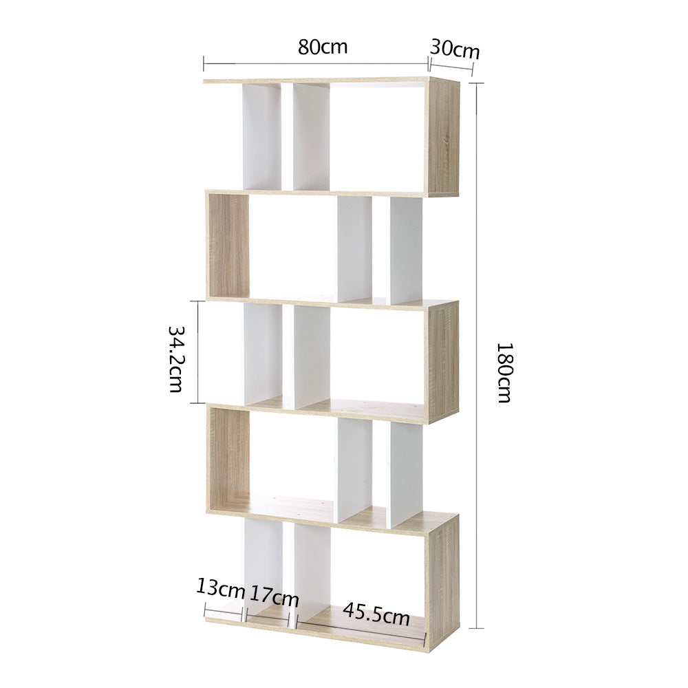 Artiss Bookshelf 5 Tiers - RITA White and Oak FURNI-GEN2SHELF-AB