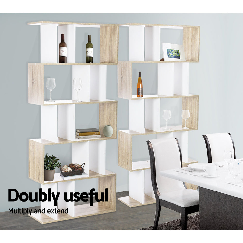 Artiss Bookshelf 5 Tiers - RITA White and Oak FURNI-GEN2SHELF-AB