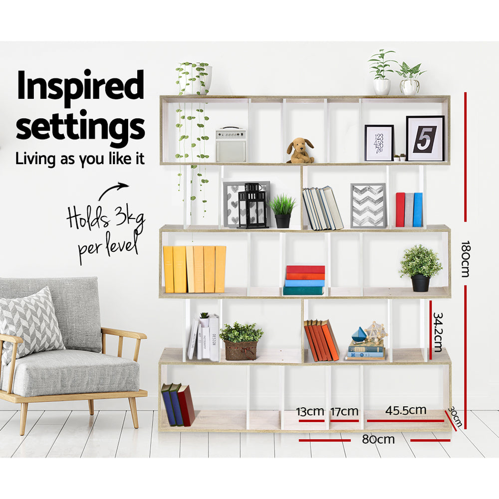 Artiss Bookshelf 5 Tiers - RITA White and Oak FURNI-GEN2SHELF-AB