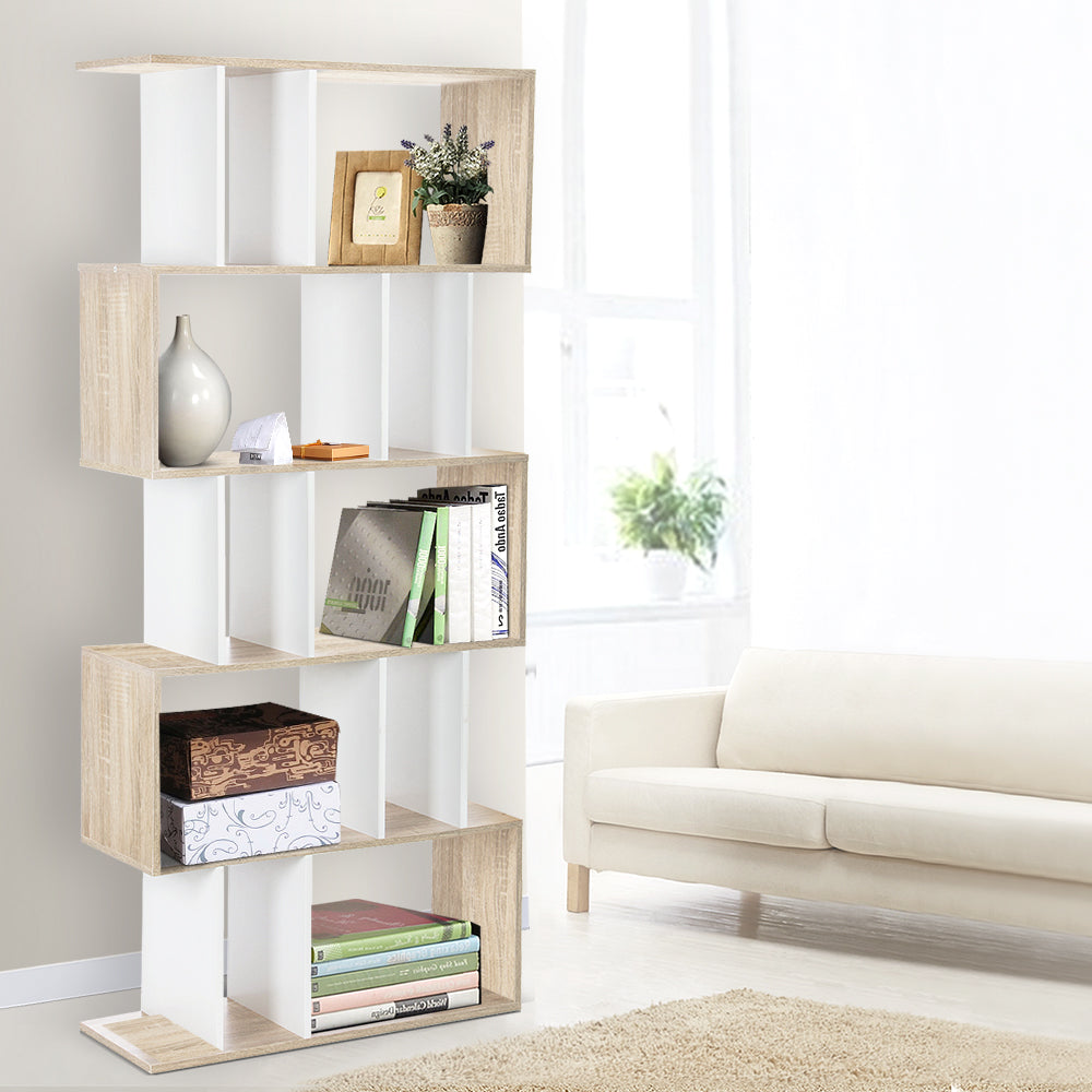Artiss Bookshelf 5 Tiers - RITA White and Oak FURNI-GEN2SHELF-AB
