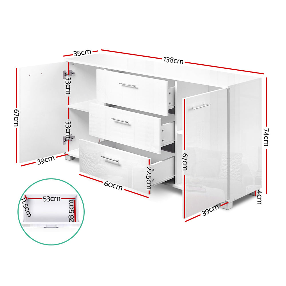 Artiss Buffet Sideboard High Gloss - White FURNI-GLOSS-BF-WH-AB