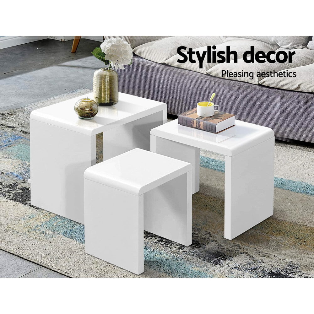 Artiss Nesting Coffee Table Set of 3 Glossy White FURNI-GLOSS-NEST3