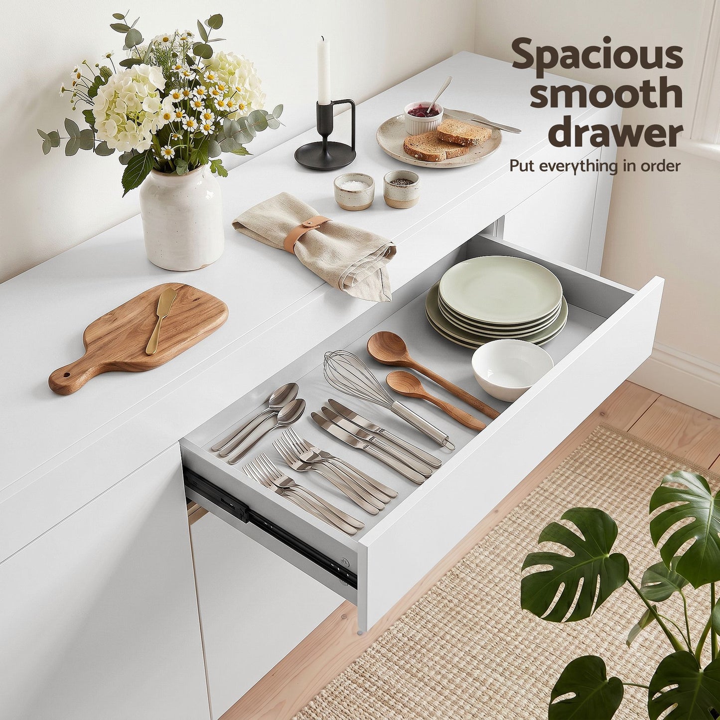 Artiss Buffet Sideboard Cabinet 180cm Cupboard Pantry Storage Drawer White DANA FURNI-L-BF02-WH-ABC
