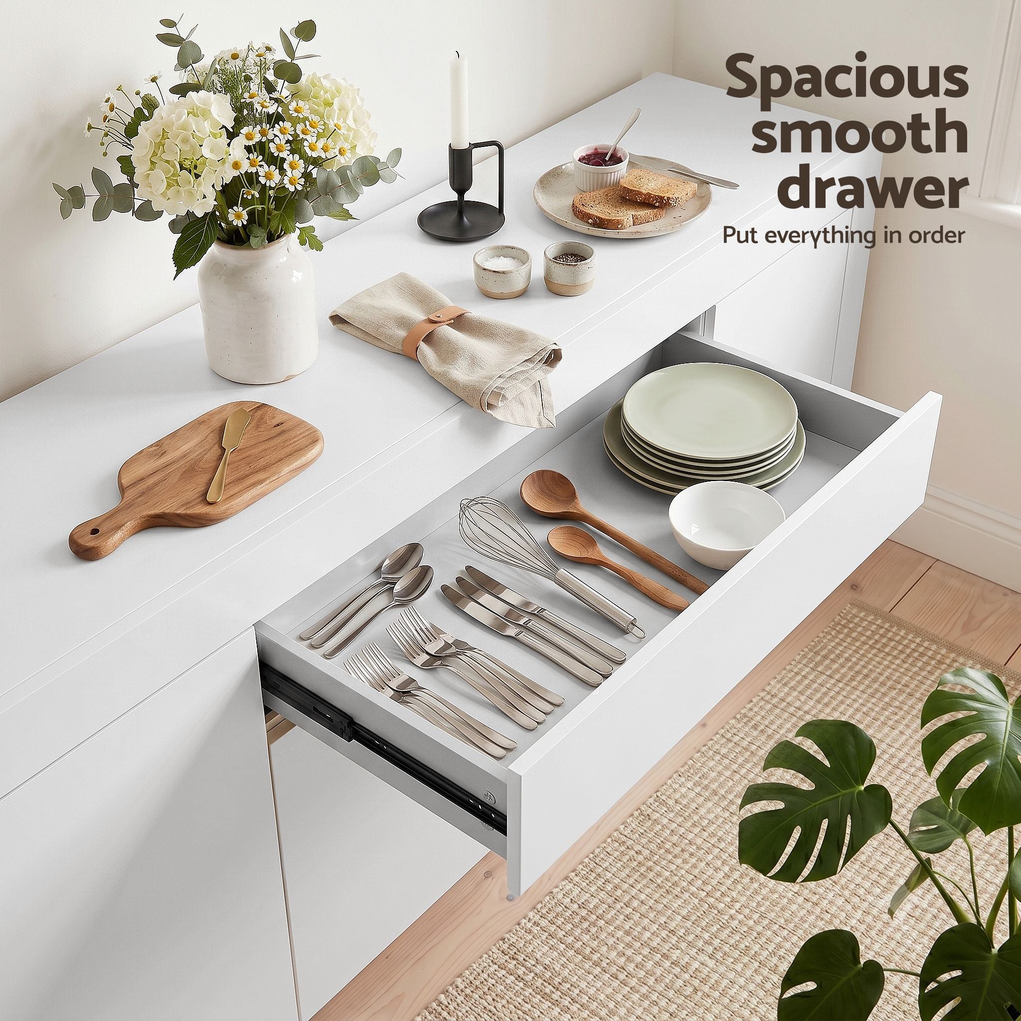 Artiss Buffet Sideboard Cabinet 180cm Cupboard Pantry Storage Drawer White DANA FURNI-L-BF02-WH-ABC