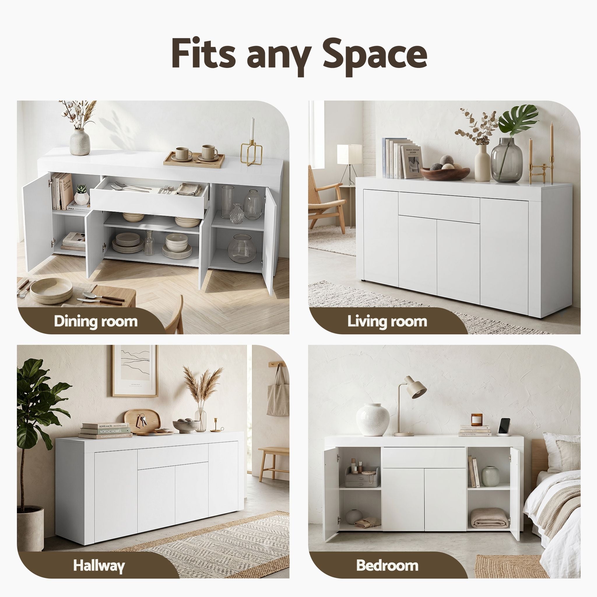 Artiss Buffet Sideboard Cabinet 180cm Cupboard Pantry Storage Drawer White DANA FURNI-L-BF02-WH-ABC