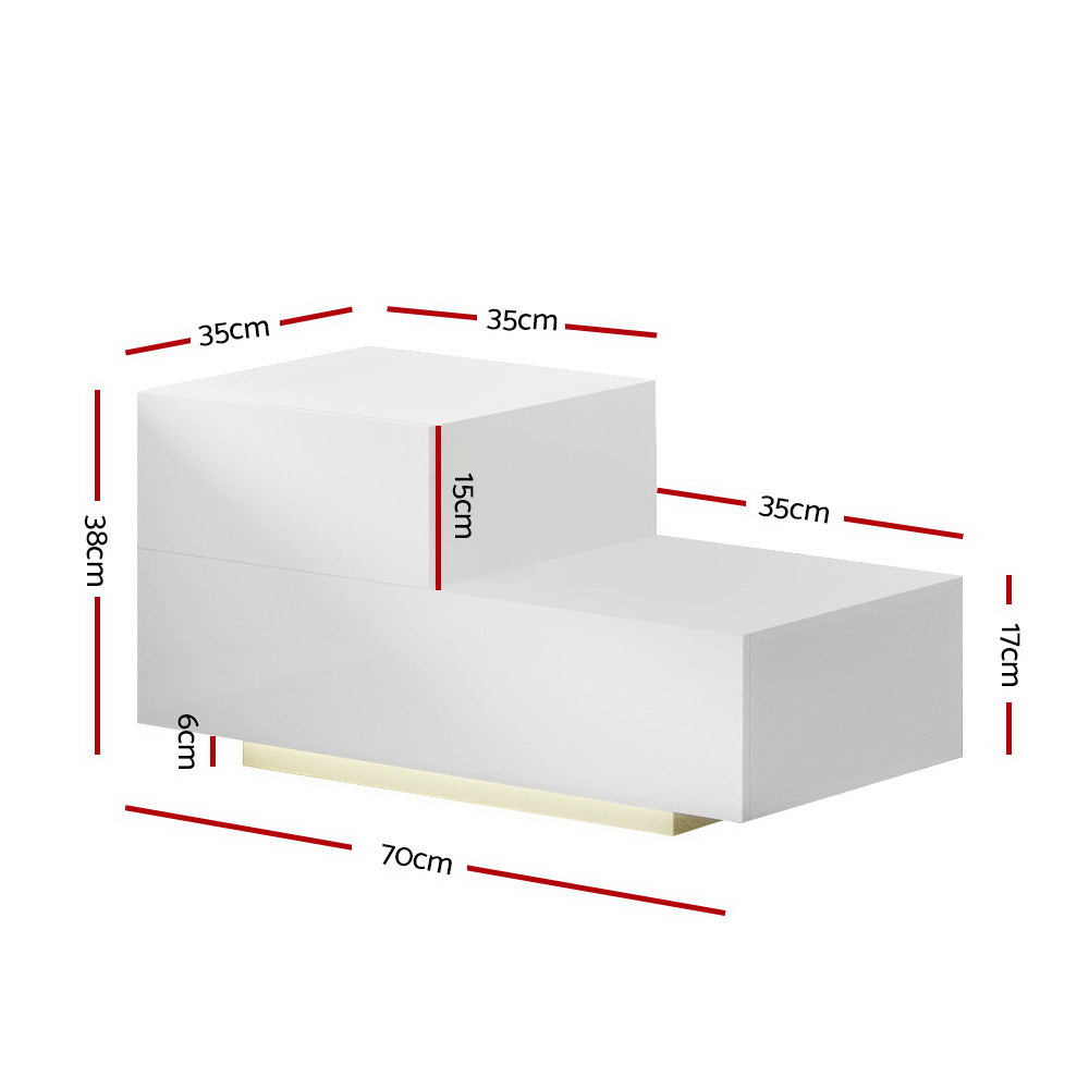Artiss Bedside Tables LED 2 Drawers - REMI White FURNI-L-BS05-LED-WH