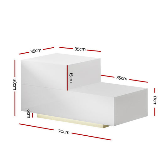 Artiss Bedside Tables LED 2 Drawers - REMI White FURNI-L-BS05-LED-WH