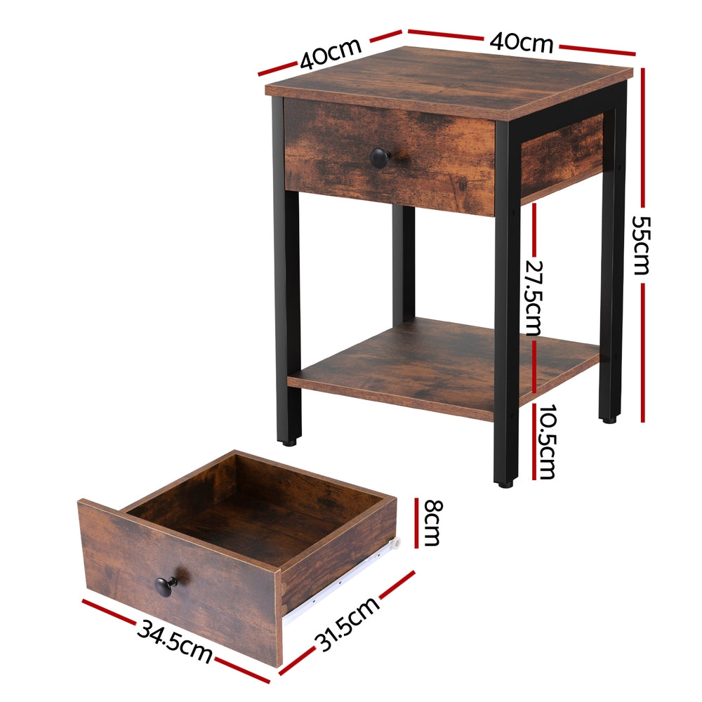 Artiss Bedside Table Nightstand 1 Drawer Shelves Walnut FURNI-L-BS06-WAL